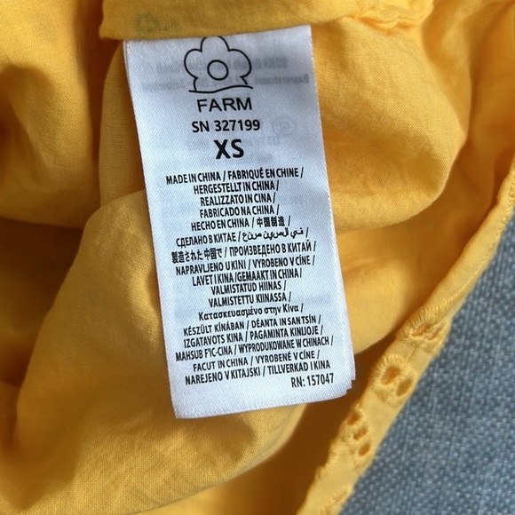 Farm Rio Monstera Yellow Eyelet Puff Sleeve Mini Dress - Picture 6 of 12